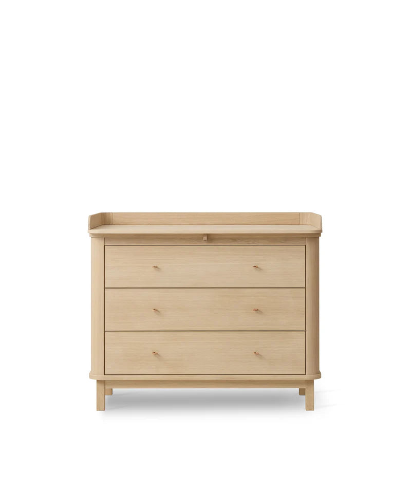 Wood Chest of Drawers with 3 Drawers and Changing Table, Oak