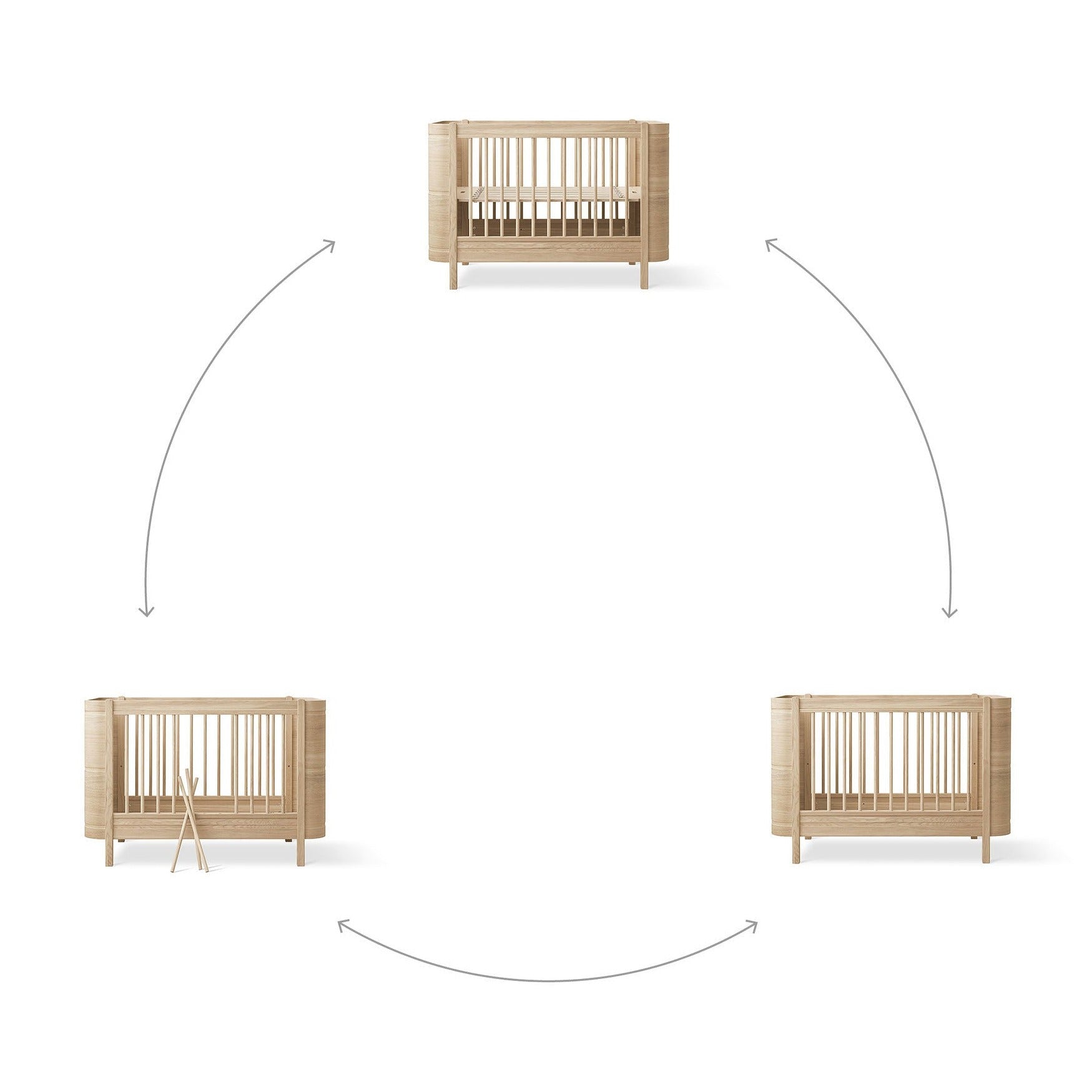 Cama de Grades Wood Mini+, Oak (Exclui kit 0-9 anos)