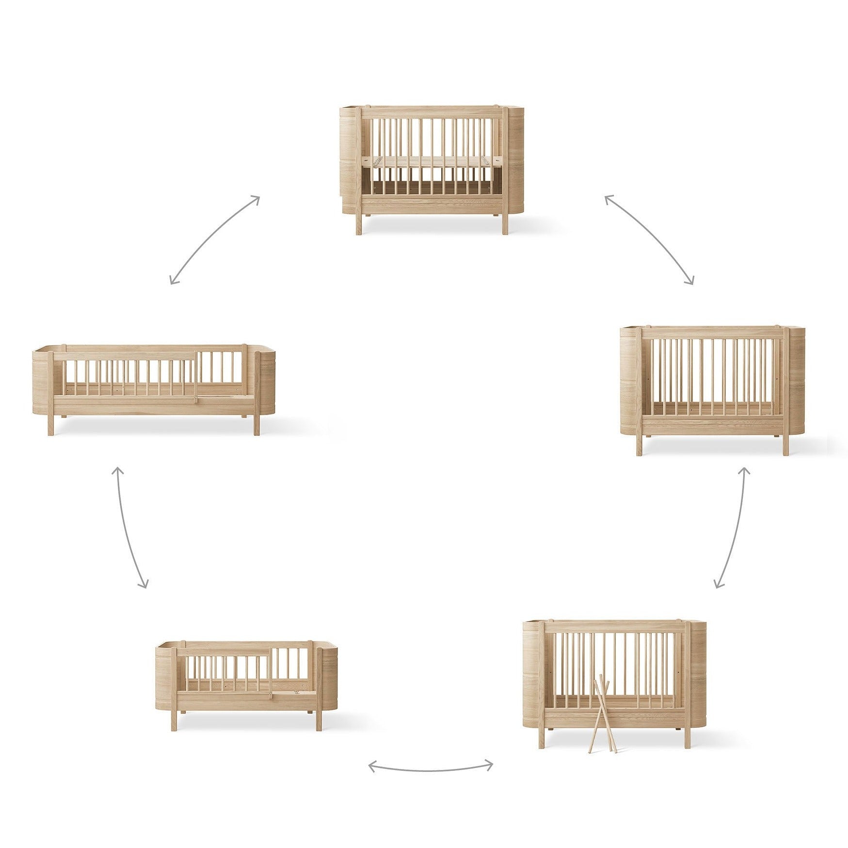 Cama de Grades Wood Mini+, Oak (Inclui kit 0-9 anos)