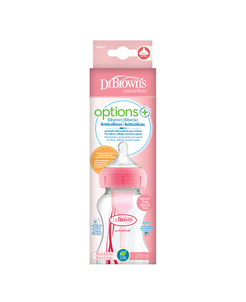 Biberão Options+ Boca Larga Tetina Silicone, Rosa