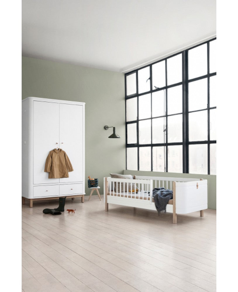 Cama Junior Wood Mini+, Branco e Madeira - Maria do Mar 