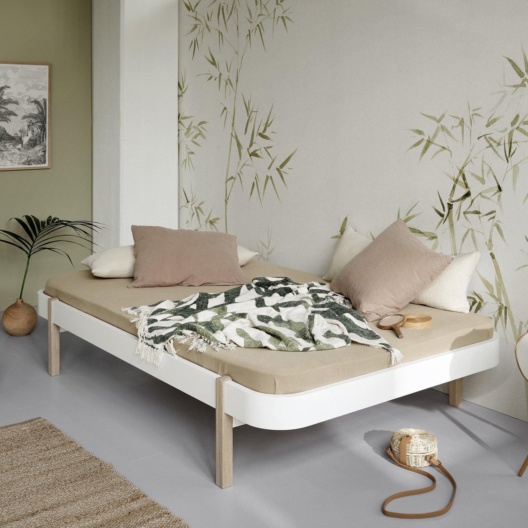 Cama Wood Lounger 120x200, Branco e Madeira