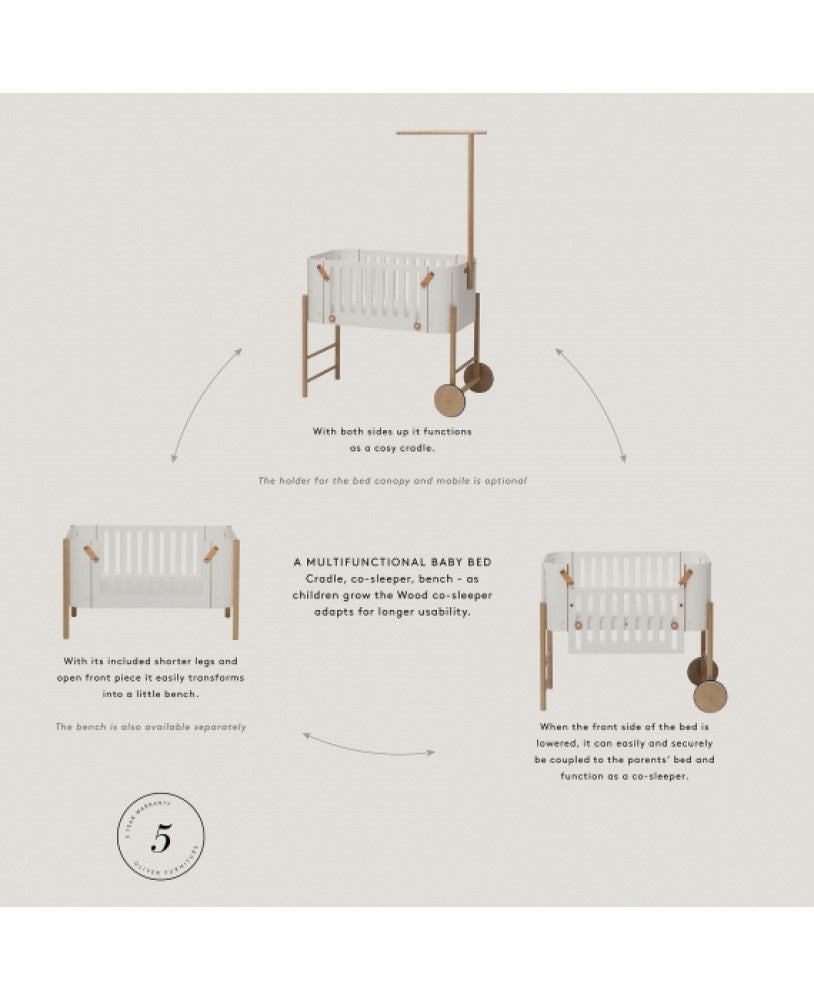Berço Wood Co-Sleeper, Branco e Madeira - Maria do Mar