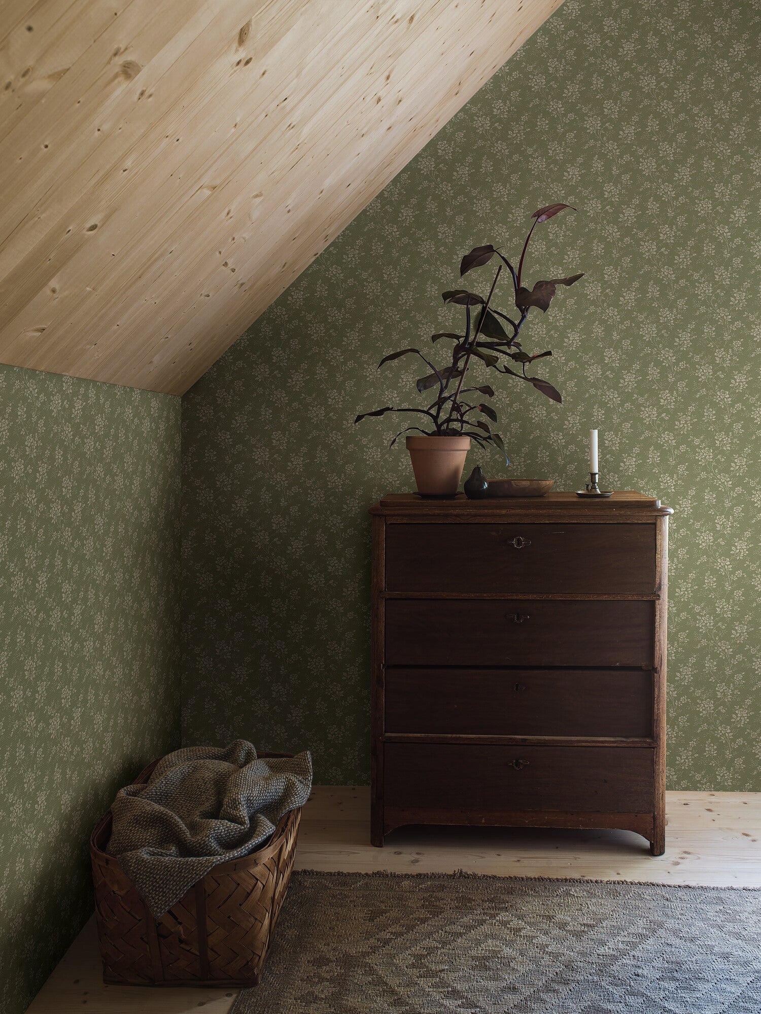 Papel de Parede Hip Rose, Verde