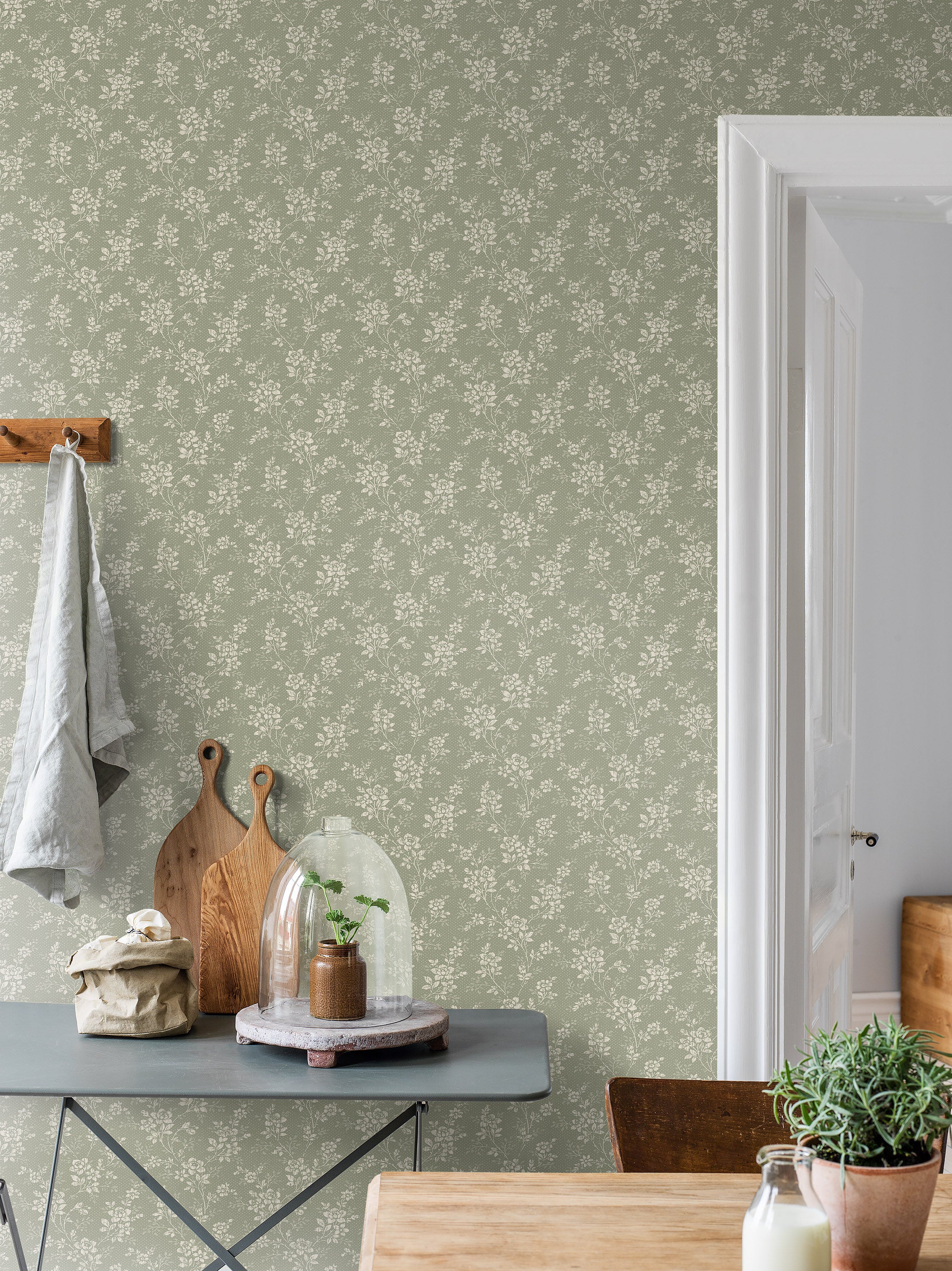Papel de Parede Hip Rose, Verde