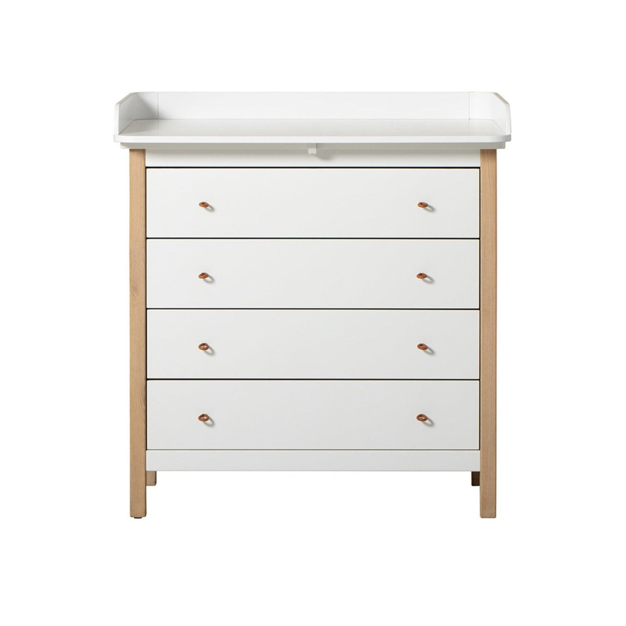 Wood 4 Drawer chest of drawers with changing table, Wood and White