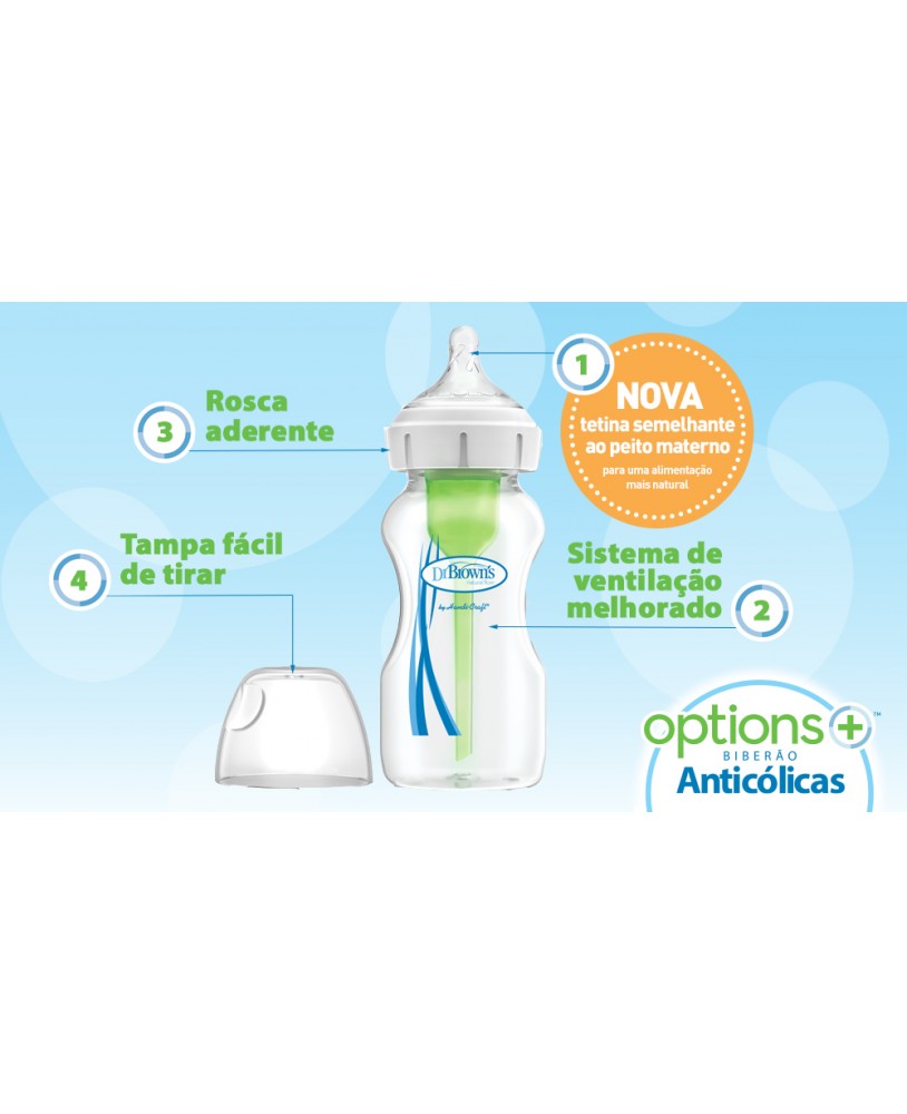 Biberão de Vidro Options+ Boca Larga Tetina Silicone