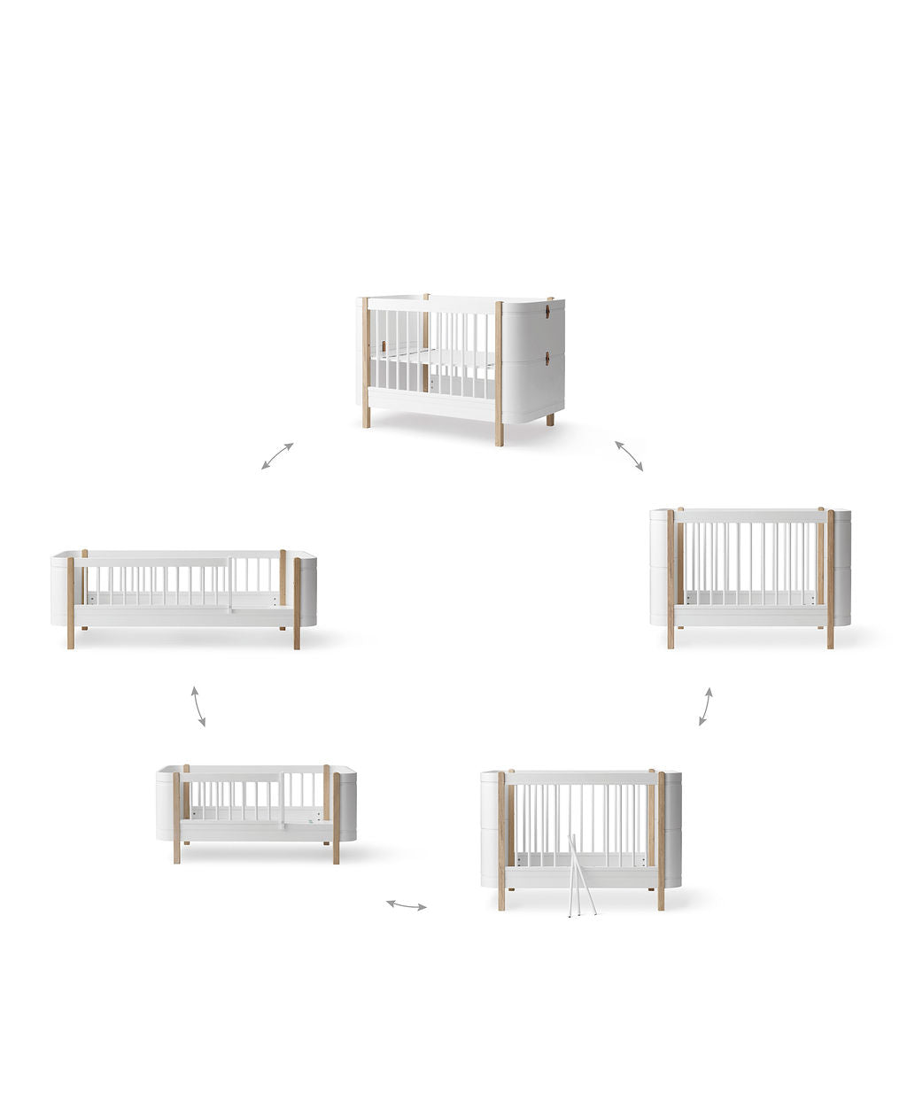 Cama de Grades Wood Mini+, Branco e Madeira (Inclui Kit 0-9 anos) - Maria do Mar