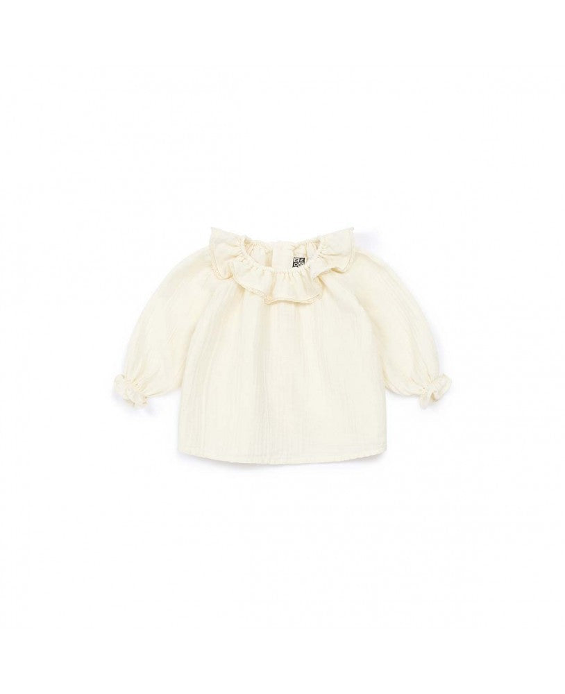 blusa ecru com folho e bordado na gola