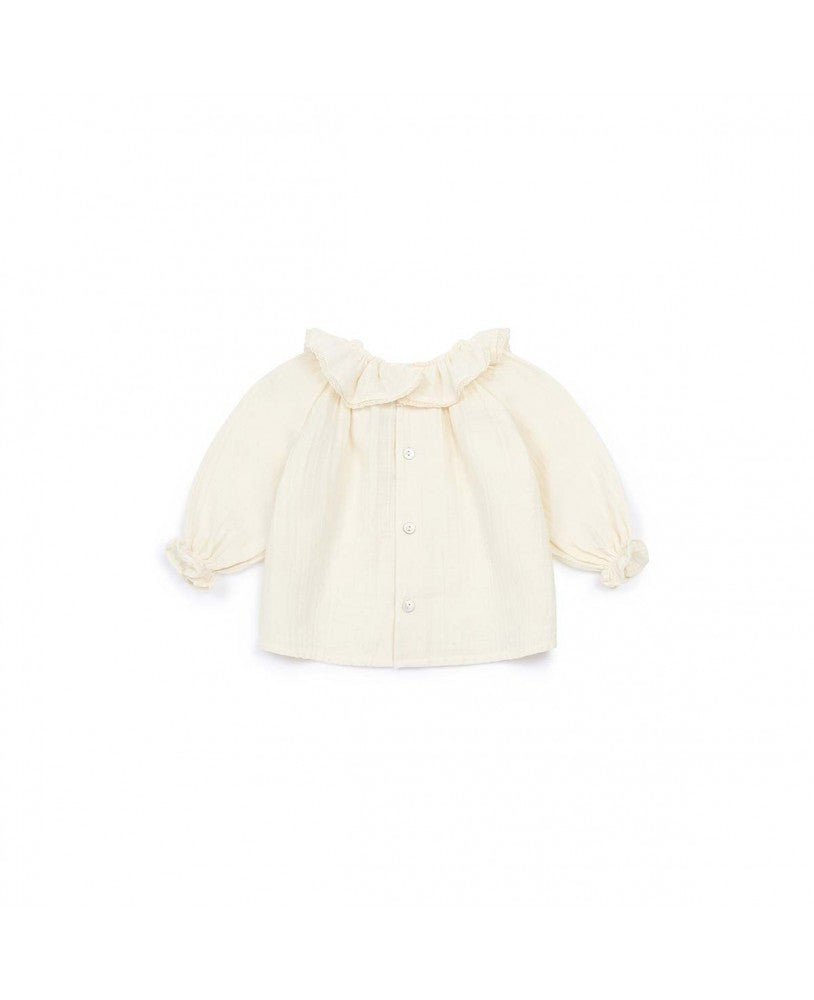 blusa ecru, botões nas costas