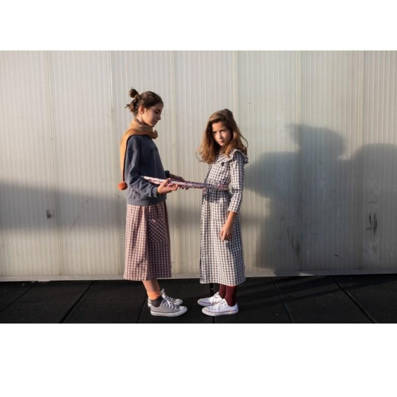 Vestido Gola com Folhos, Cinzento Xadrez