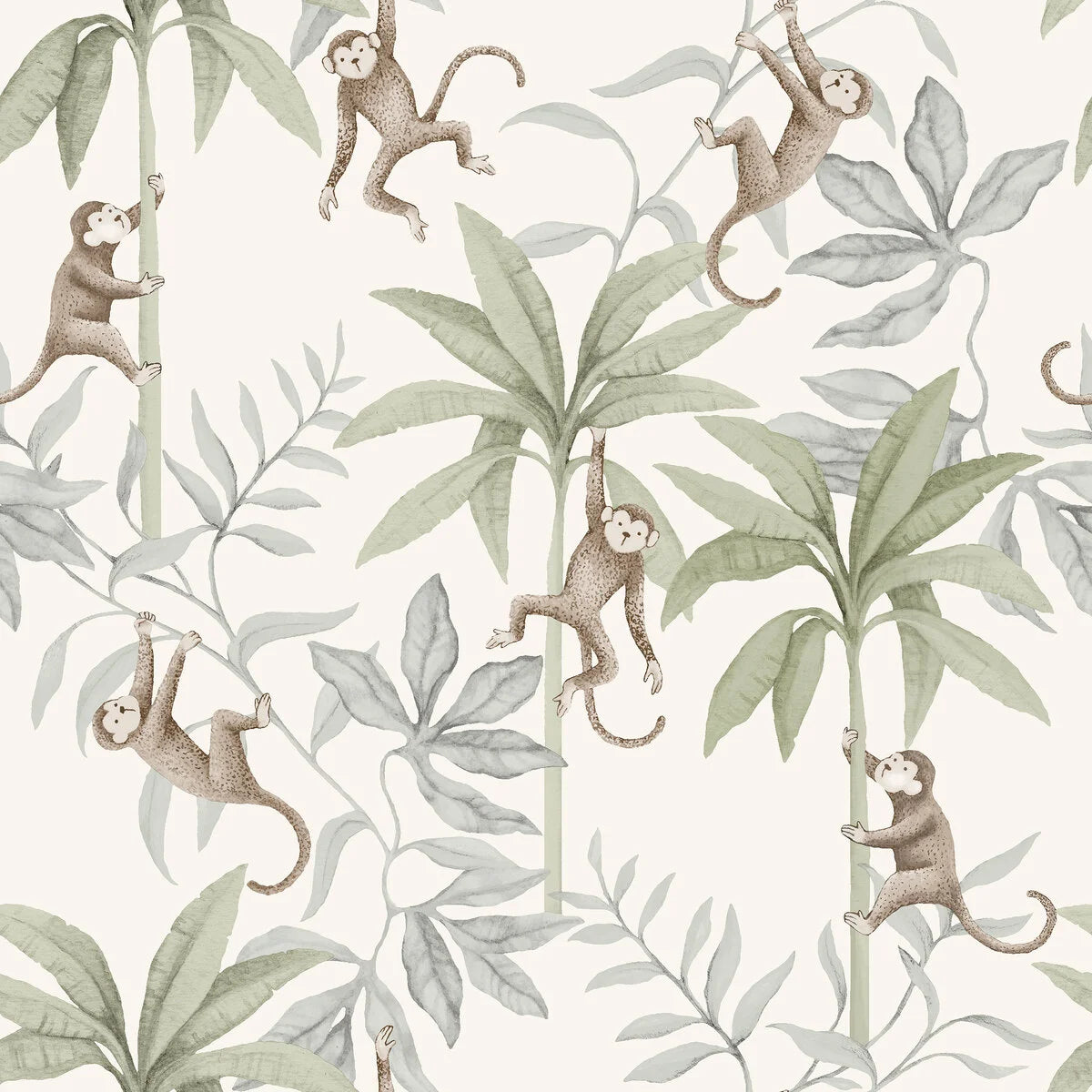 Jungle Friends Wallpaper, White