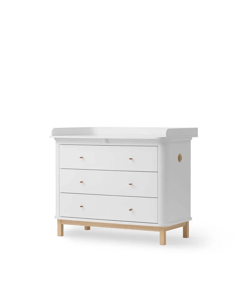 Cómoda Wood 3 Gavetas com Trocador Grande, Madeira e Branco