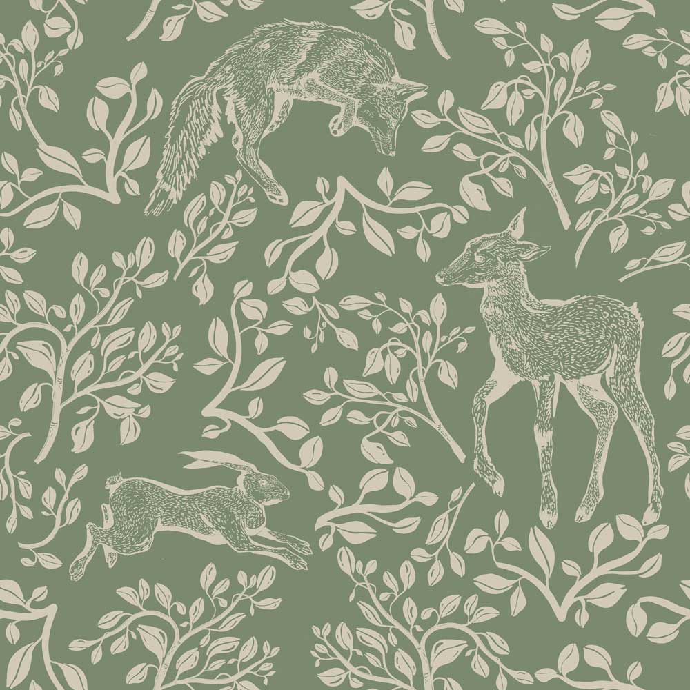 Papel de Parede Forest Animals and Fairytale, Green