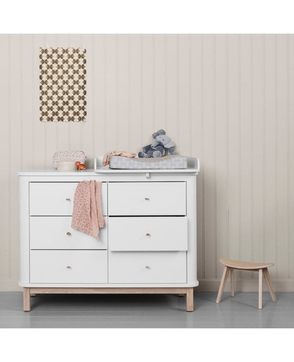 Wood Chest of 6 Drawers with Small Changing Table, Wood and White