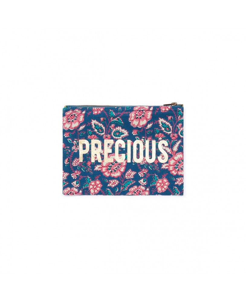 bolsa padrão floral azul, rosa e verde, estampa "Precious"