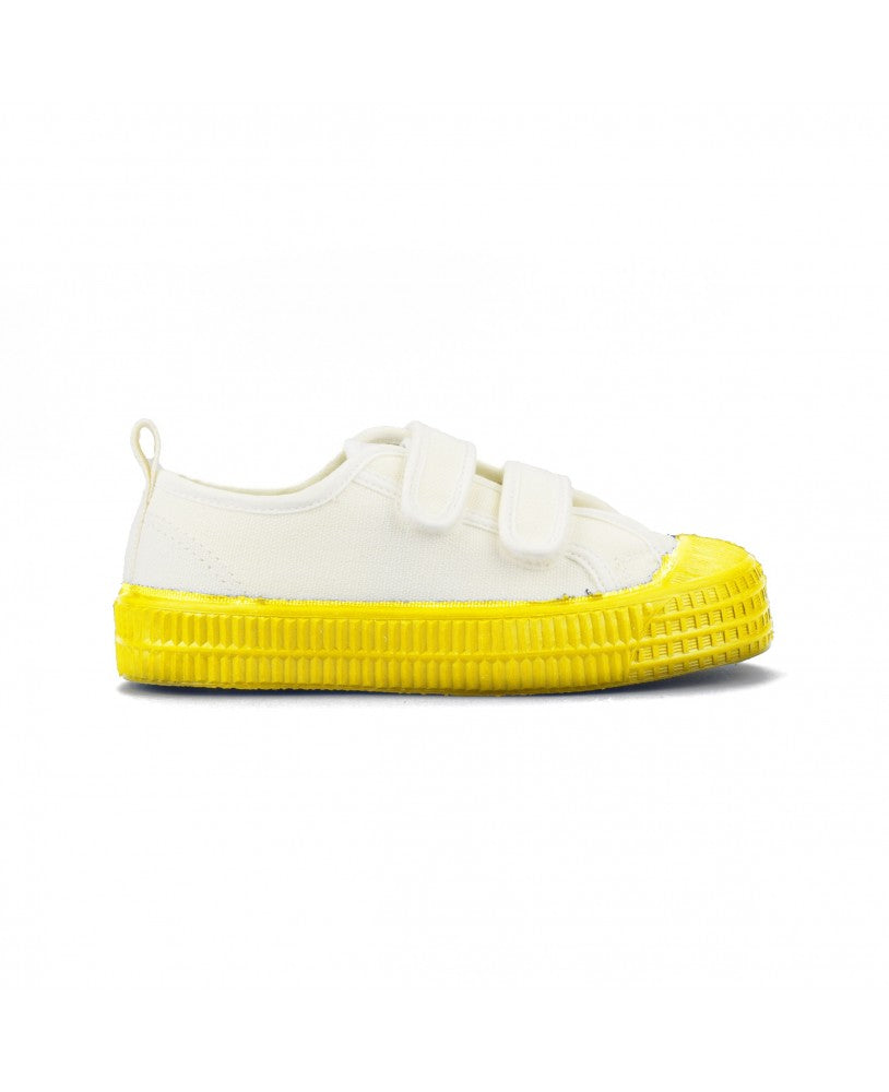 Ténis Novesta para Criança com Velcro, brancos com a sola amarela