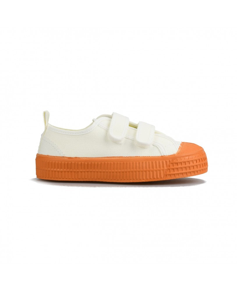 Ténis Novesta para Criança com Velcro, brancos com a sola cor-de-laranja