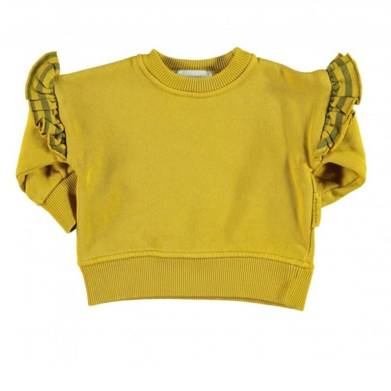 Shoulder Ruffle Sweatshirt, Mustard